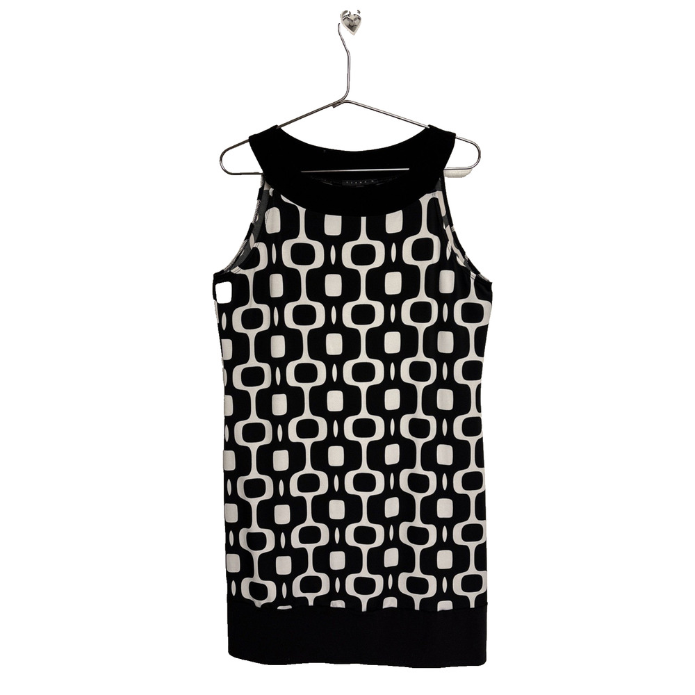 Tiana B Black & Cream Geometric Print Sleeveless Dress - Size L